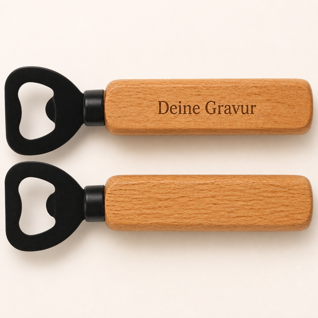 Schwarzer Flaschenöffner aus Buche – personalisiert