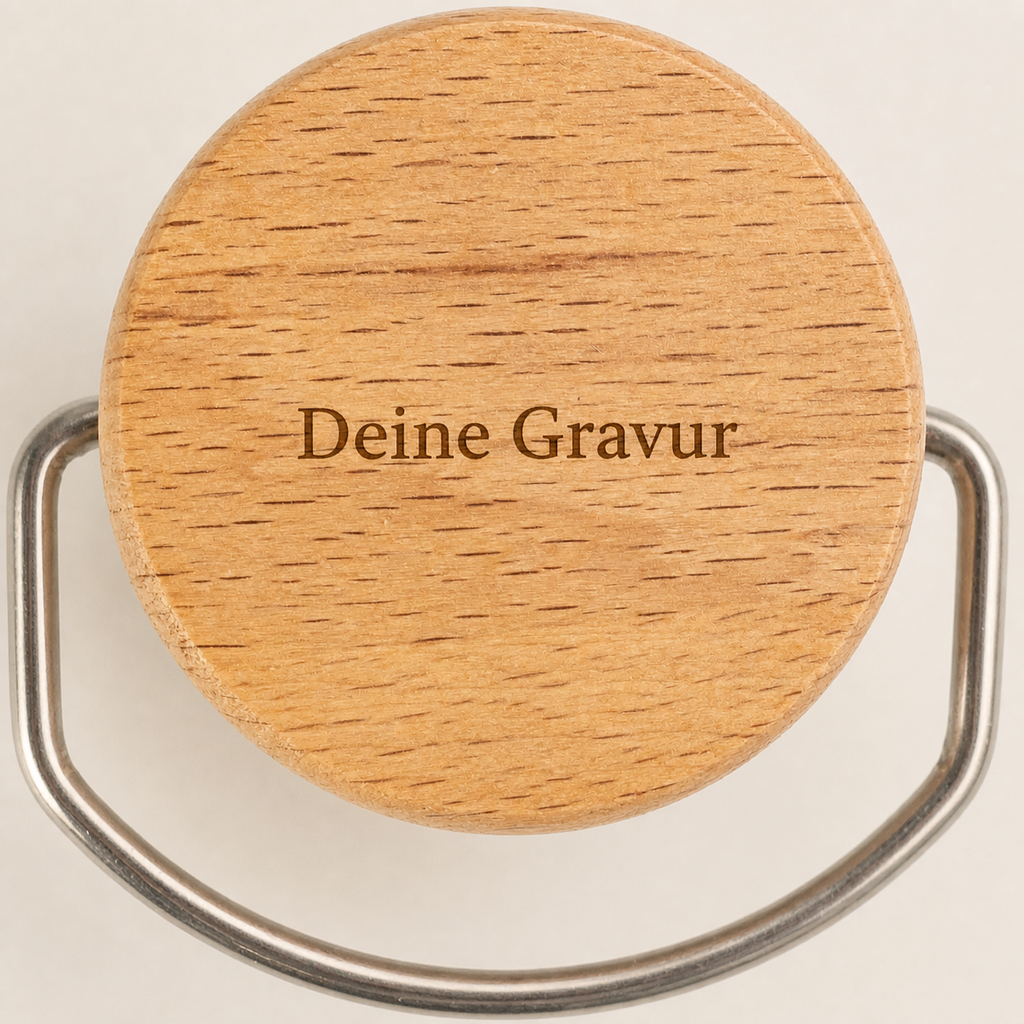 Edelstahl-Trinkflasche mit Holzdeckel – personalisiert